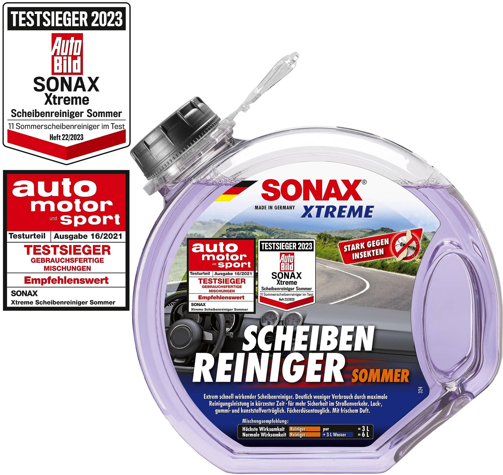 SONAX XTREME ScheibenReiniger Sommer gebrauchsfertig (3 Liter) extrem schnell wirkender Sommerscheibenreiniger | Art-Nr. 02724000 von SONAX