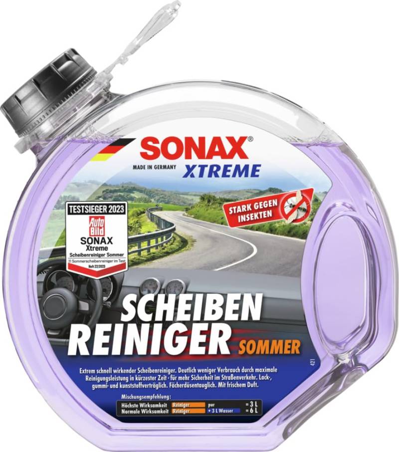 SONAX XTREME ScheibenReiniger Sommer Gebrauchsfertig (3 Liter) extrem schnell wirkender Sommerscheibenreiniger | Art-Nr. 02724000 von SONAX