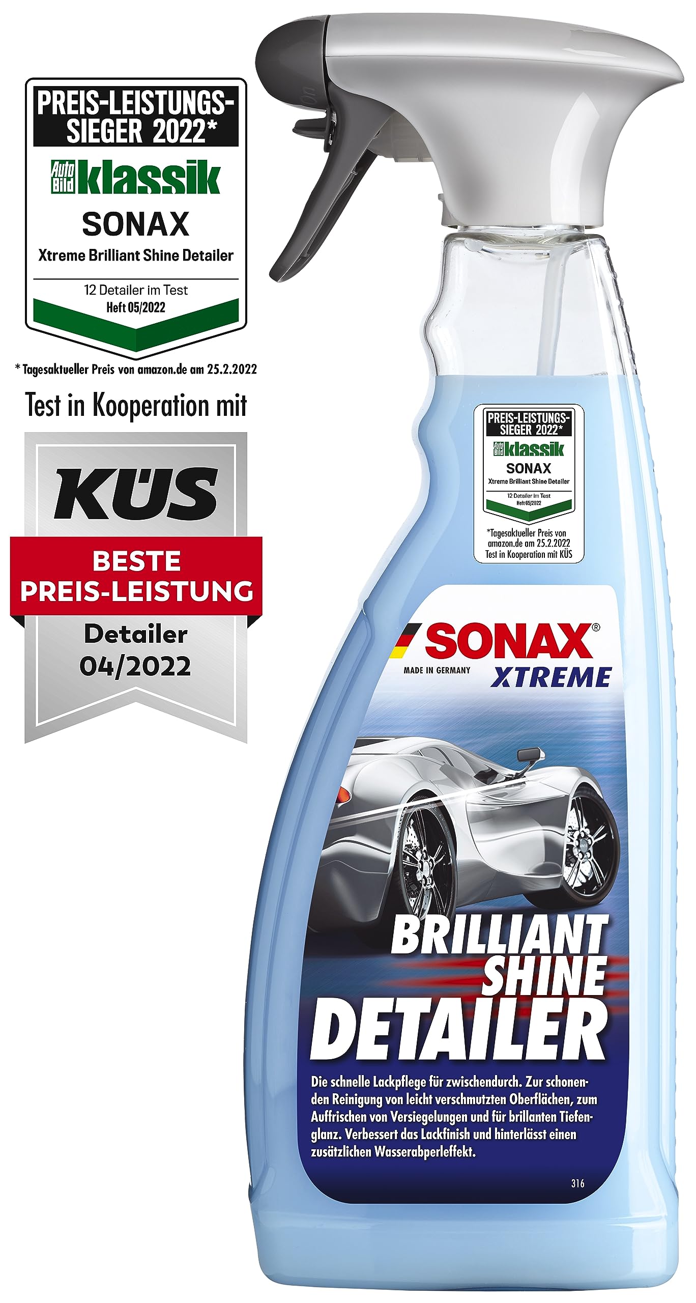 SONAX XTREME BrilliantShine Detailer (750 ml) schnelle, schonende und gründliche Lackpflege für zwischendurch | Art-Nr. 02874000 von SONAX