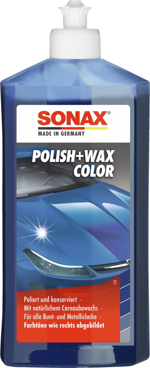 SONAX Polish+Wax Color blau (500 ml) Politur mit blauen Farbpigmenten und Wachsanteilen | Art-Nr. 02962000 von SONAX