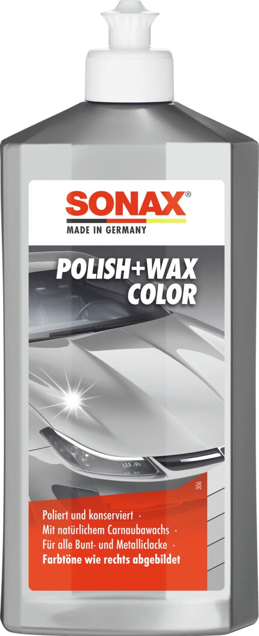 SONAX Polish+Wax Color silber/grau (500 ml) Politur mit grauen Farbpigmenten und Wachsanteilen, Art-Nr. 02963000 von SONAX