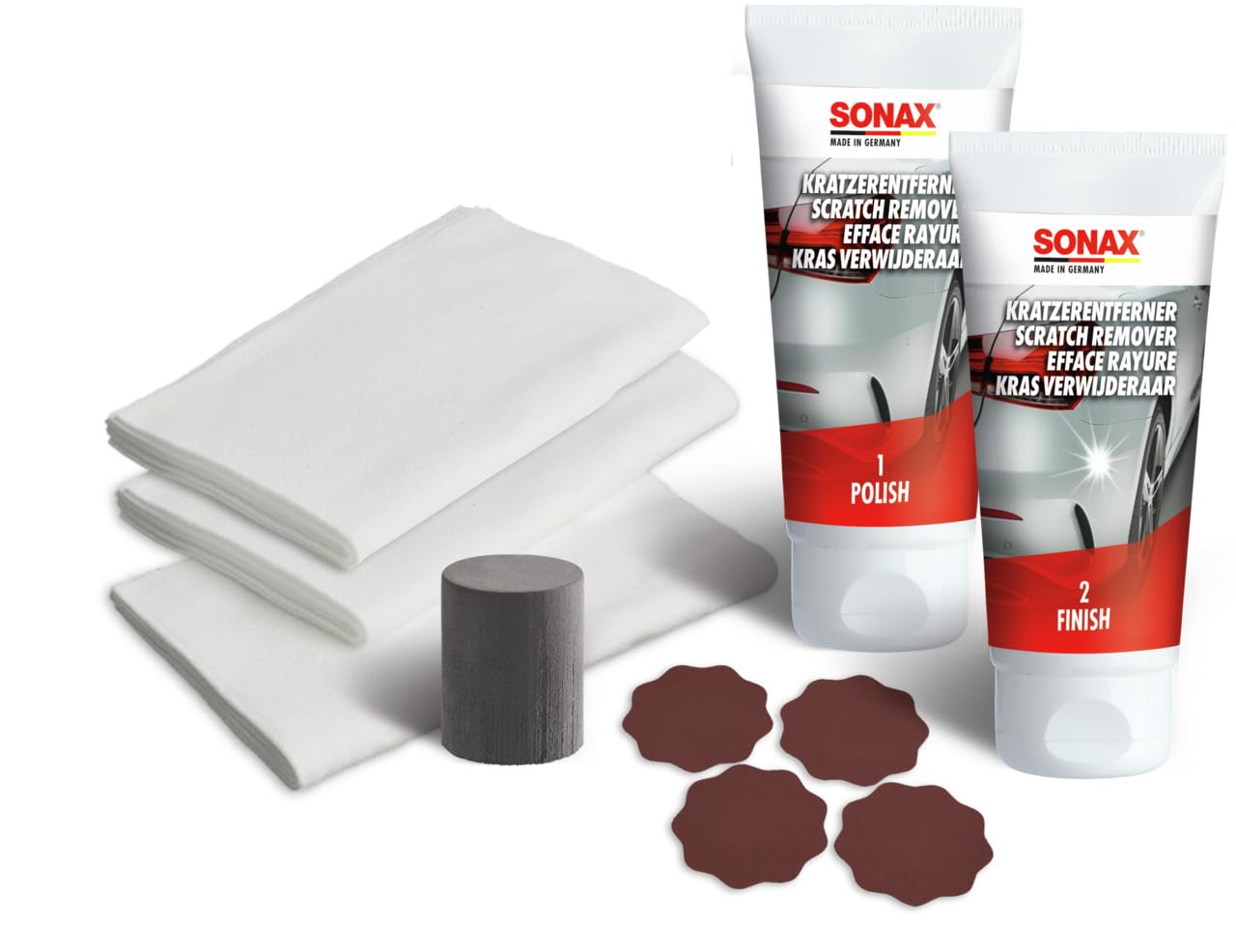 SONAX KratzerEntfernerSet Lack (50 ml) zur manuellen Beseitigung von lokalen Kratzern und Schrammen aus Klarlacken | Art-Nr. 03059410 von SONAX