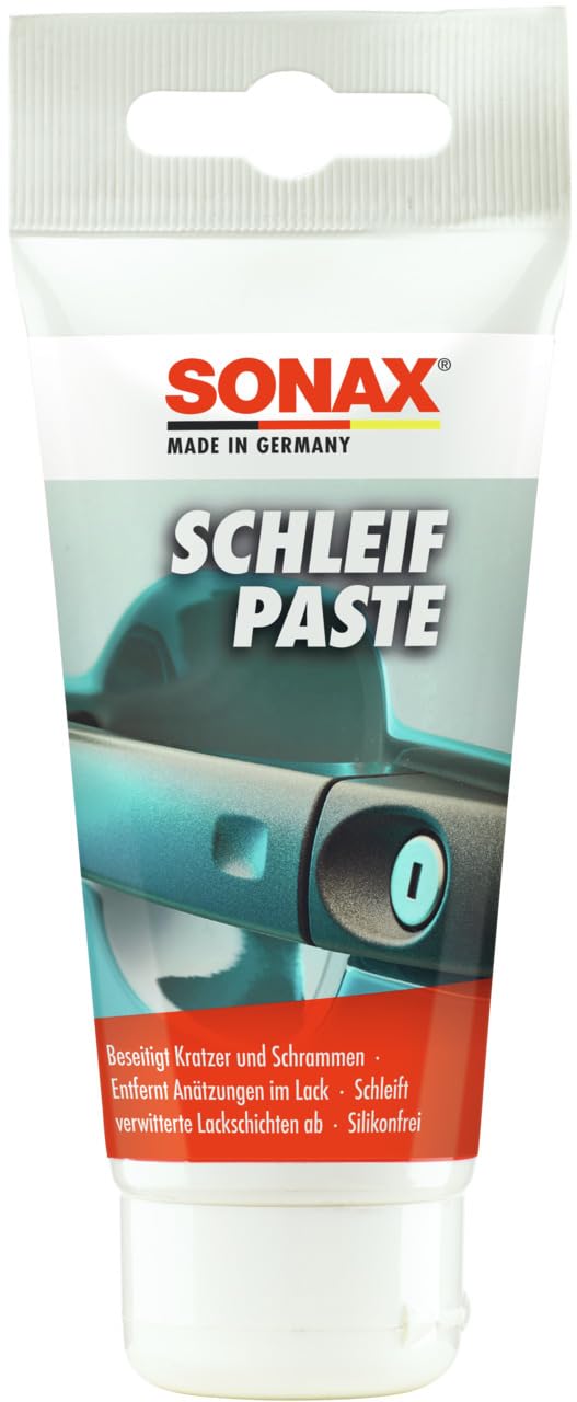 SONAX SchleifPaste (75 ml) silikonfrei mit hohem Schleifmittelanteil zum Abschleifen von verwitterten & verkratzten Lackschichten, Art-Nr. 03201000 von SONAX