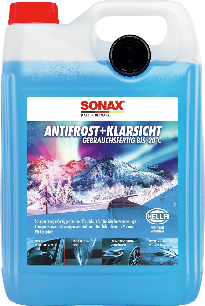 SONAX AntiFrost+KlarSicht Gebrauchsfertig bis -20°C (5 Liter) 1 Stück Scheibenwaschanlagen-Frostschutz sorgt für klare Sicht, Art-Nr. 03325000 von SONAX