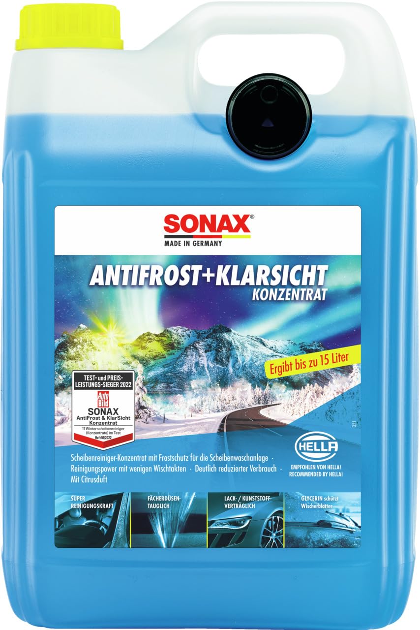 SONAX AntiFrost+KlarSicht Konzentrat (5 Liter) Scheibenwaschanlagen-Frostschutz sorgt für klare Sicht, Art-Nr. 03325050 von SONAX