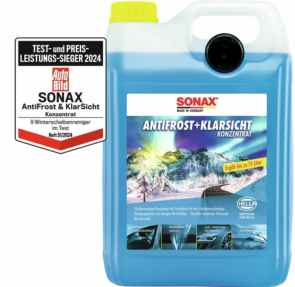 SONAX AntiFrost+KlarSicht Konzentrat (5 Liter) Scheibenwaschanlagen-Frostschutz sorgt für klare Sicht, Art-Nr. 03325050 von SONAX