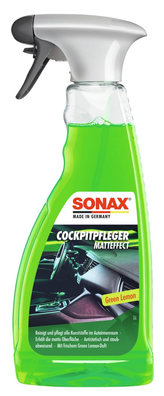 SONAX CockpitPfleger Matteffect Green Lemon (500 ml) reinigt und pflegt alle Kunststoffteile im Auto | Art-Nr. 03582410 von SONAX