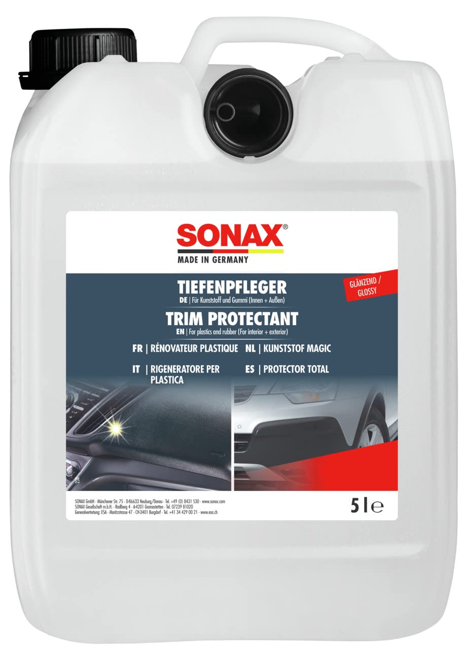 SONAX TiefenPfleger Glänzend (5 Liter) Kunststoff- und Gummireiniger für Reinigung, intensive Pflege und dauerhafter Schutz für alle Kunststoff- und Gummi-Oberflächen | Art-Nr. 03805000 von SONAX