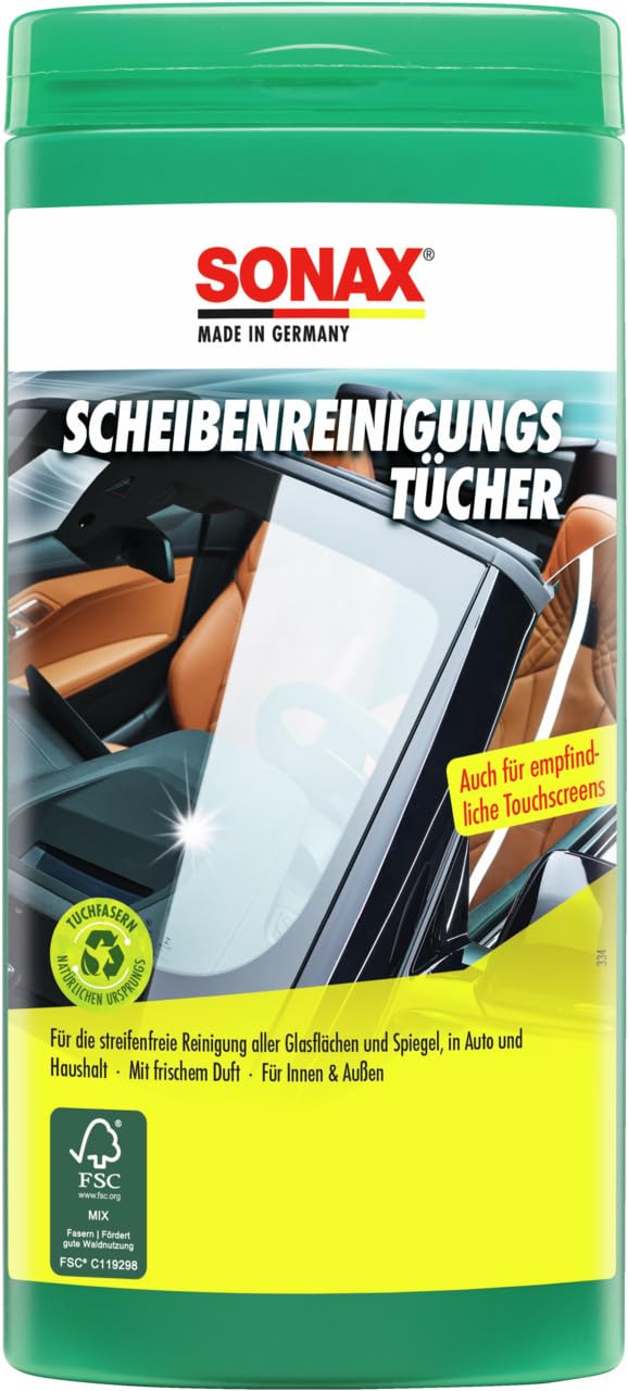 SONAX ScheibenReinigungsTücher Box (25 Stück) zur schnellen, einfachen und streifenfreien Reinigung von allen Glas- und Spiegelflächen | Art-Nr. 04120000 von SONAX