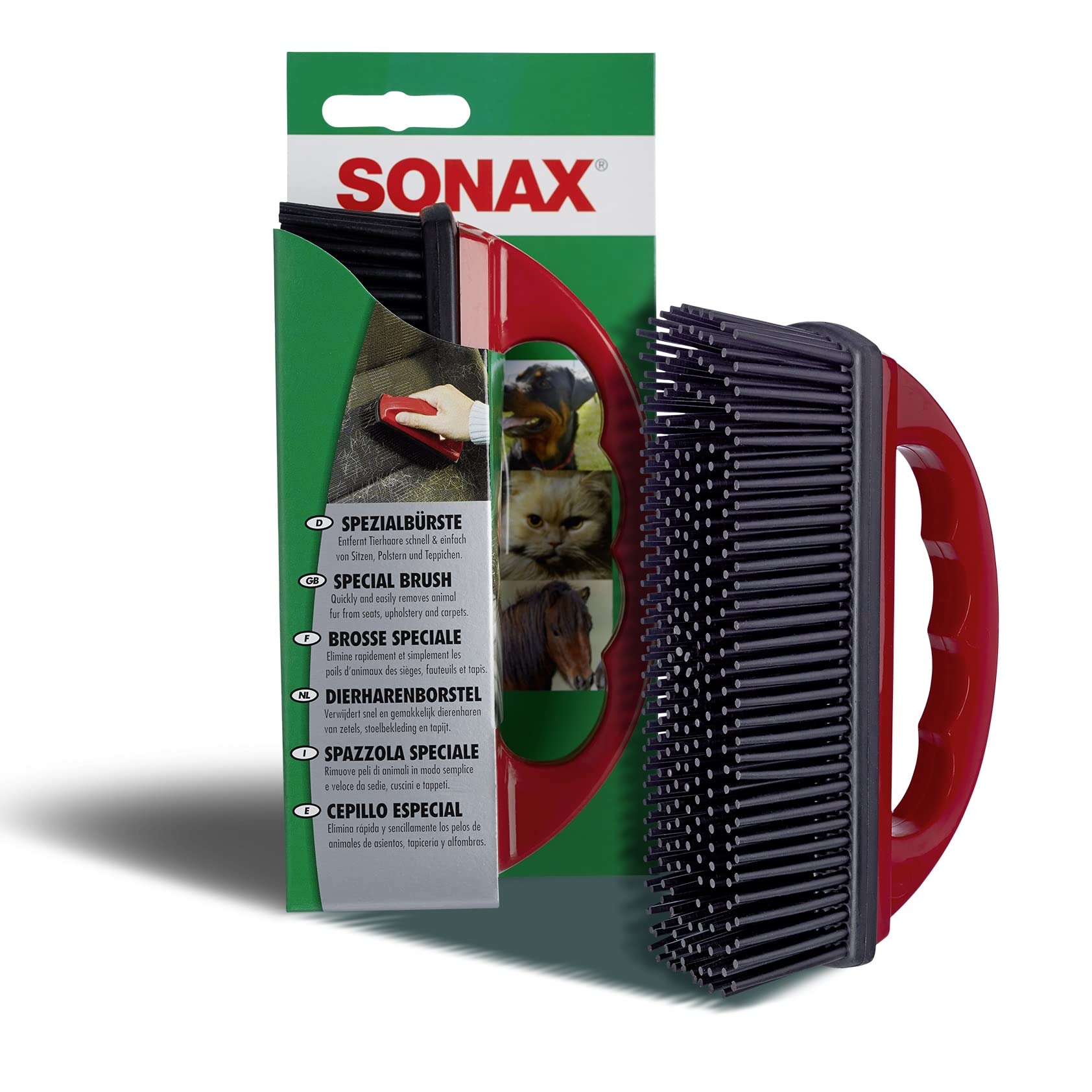 SONAX SpezialBürste zur Entfernung von Tierhaaren (1 Stück) zur einfachen und schnellen Entfernung von Tierhaaren von textilen Oberflächen | Art-Nr. 04914000 von SONAX