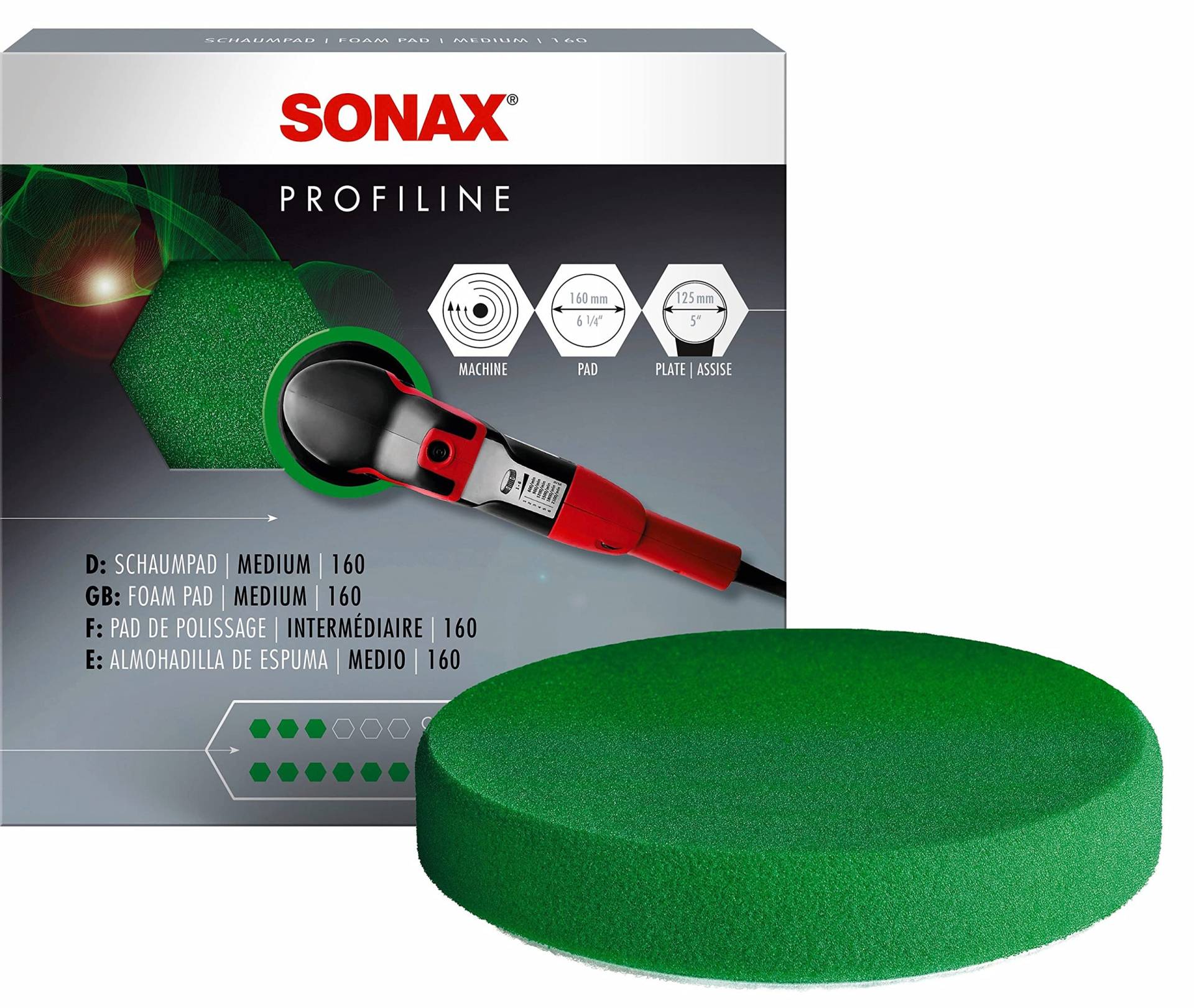 SONAX SchaumPad medium 160 (1 Stück) mittelharter feinporiger Schwamm zum maschinellen Polieren von Lacken | Art-Nr. 04930000 von SONAX