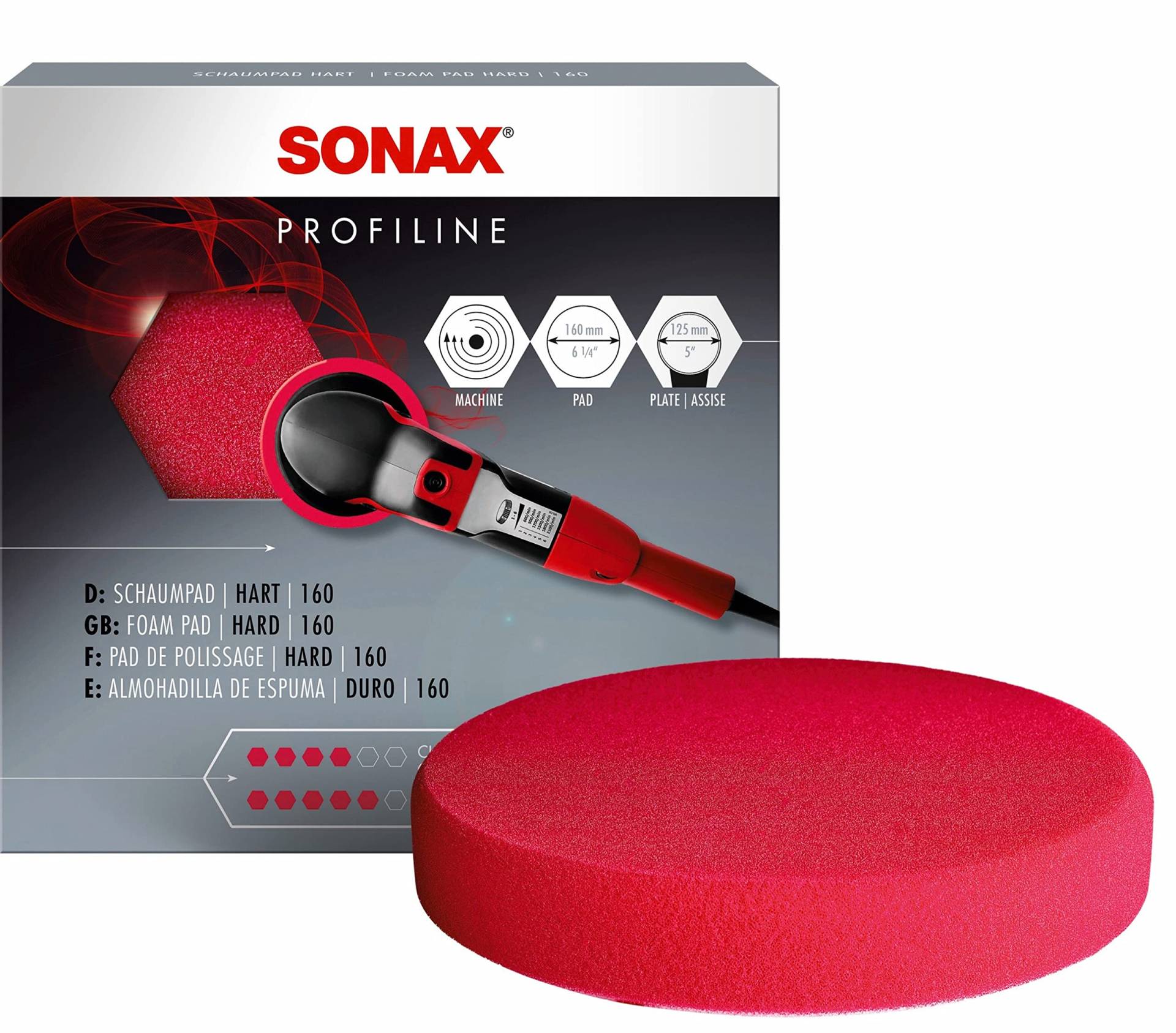 SONAX SchaumPad hart 160 mm (1 Stück) harter feinporiger Schwamm zum maschinellen Schleifpolieren von Lacken | Art-Nr. 04931000 von SONAX