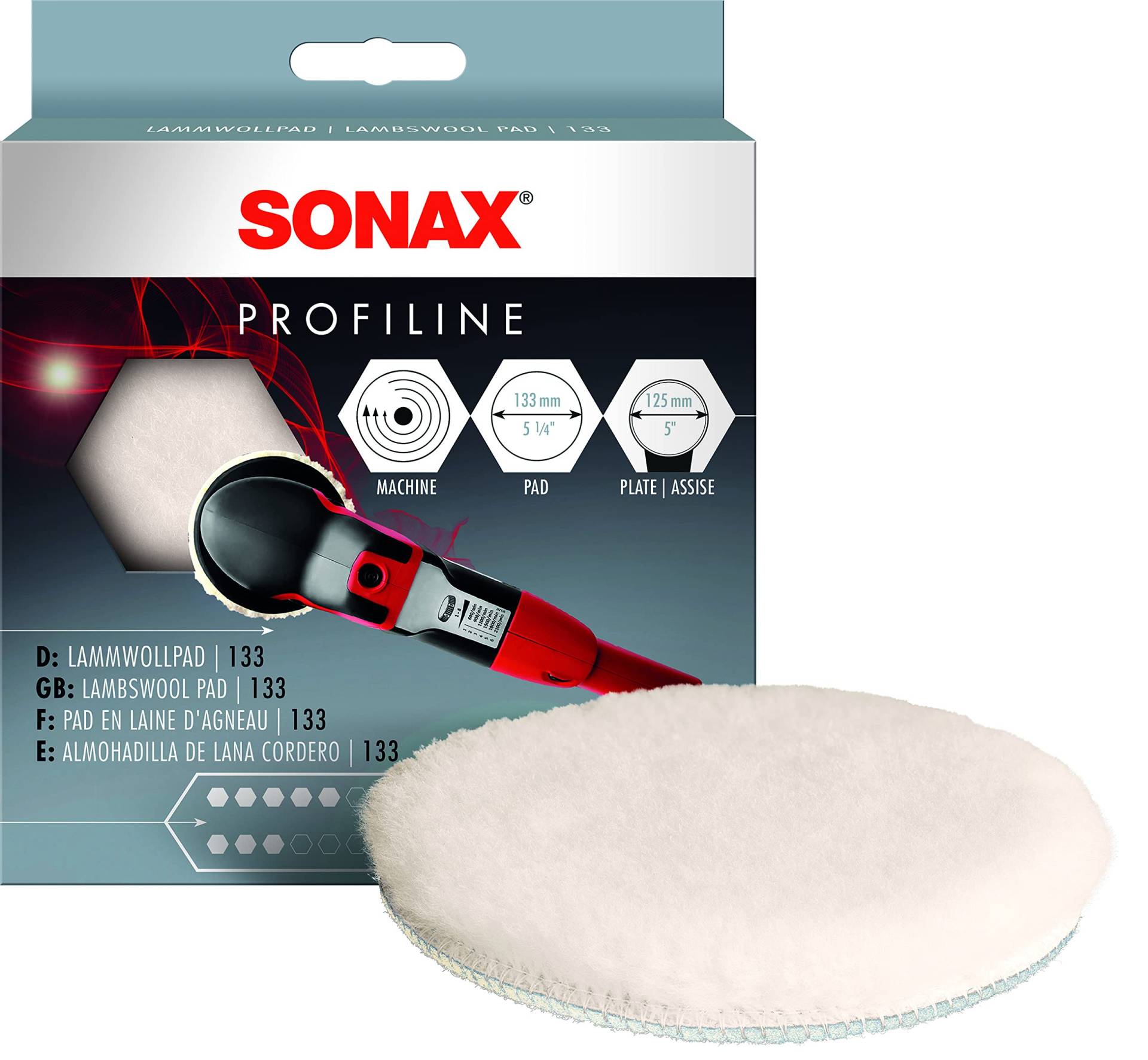 SONAX LammwollPad 133 (1 Stück) dichtes, hochqualitatives Fell zur Verarbeitung von Schleifpolituren und -pasten | Art-Nr. 04931410 von SONAX