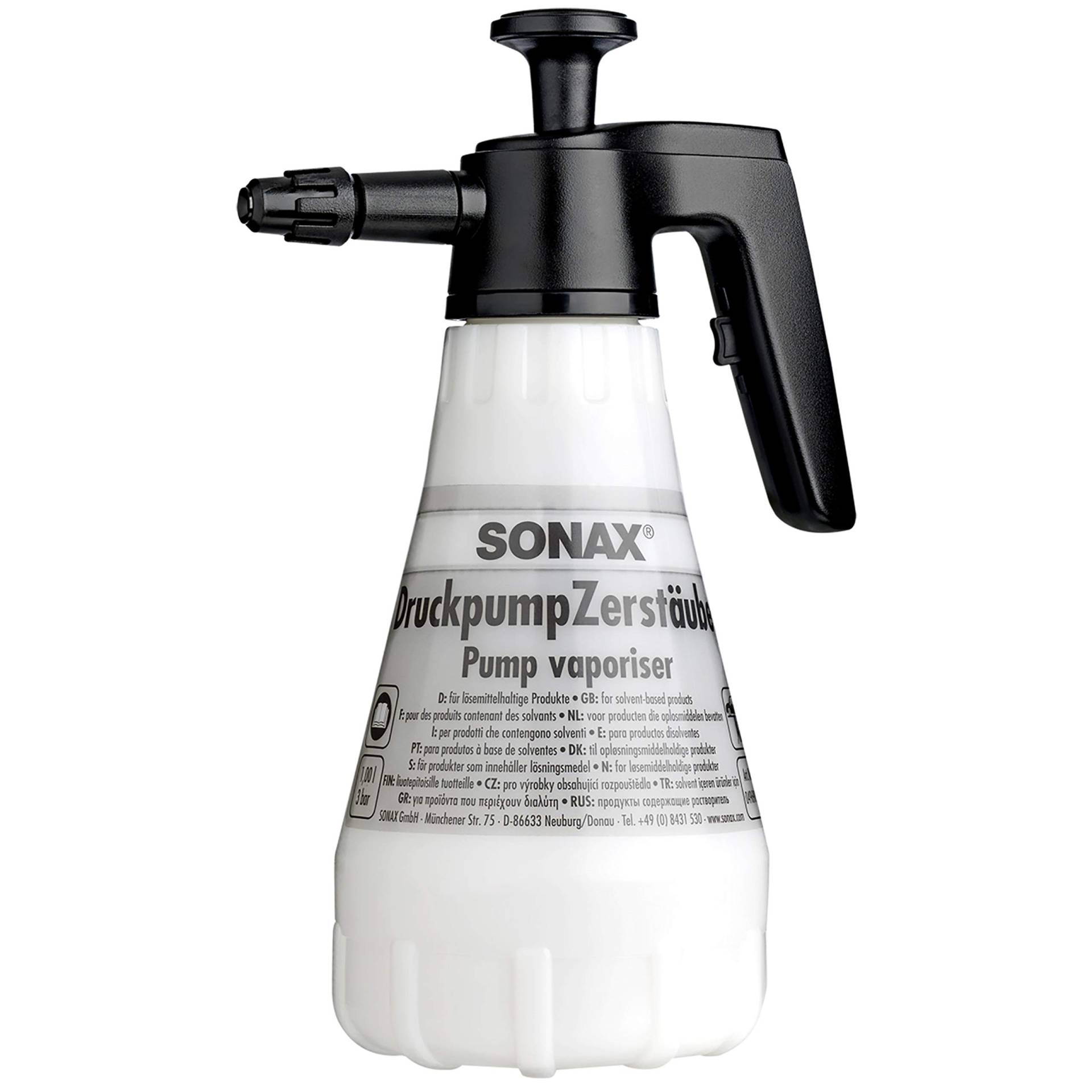 SONAX 496900 496.900 Druckpump-Zerstäuber lösemittelbeständig 1,5-Liter, Black von SONAX