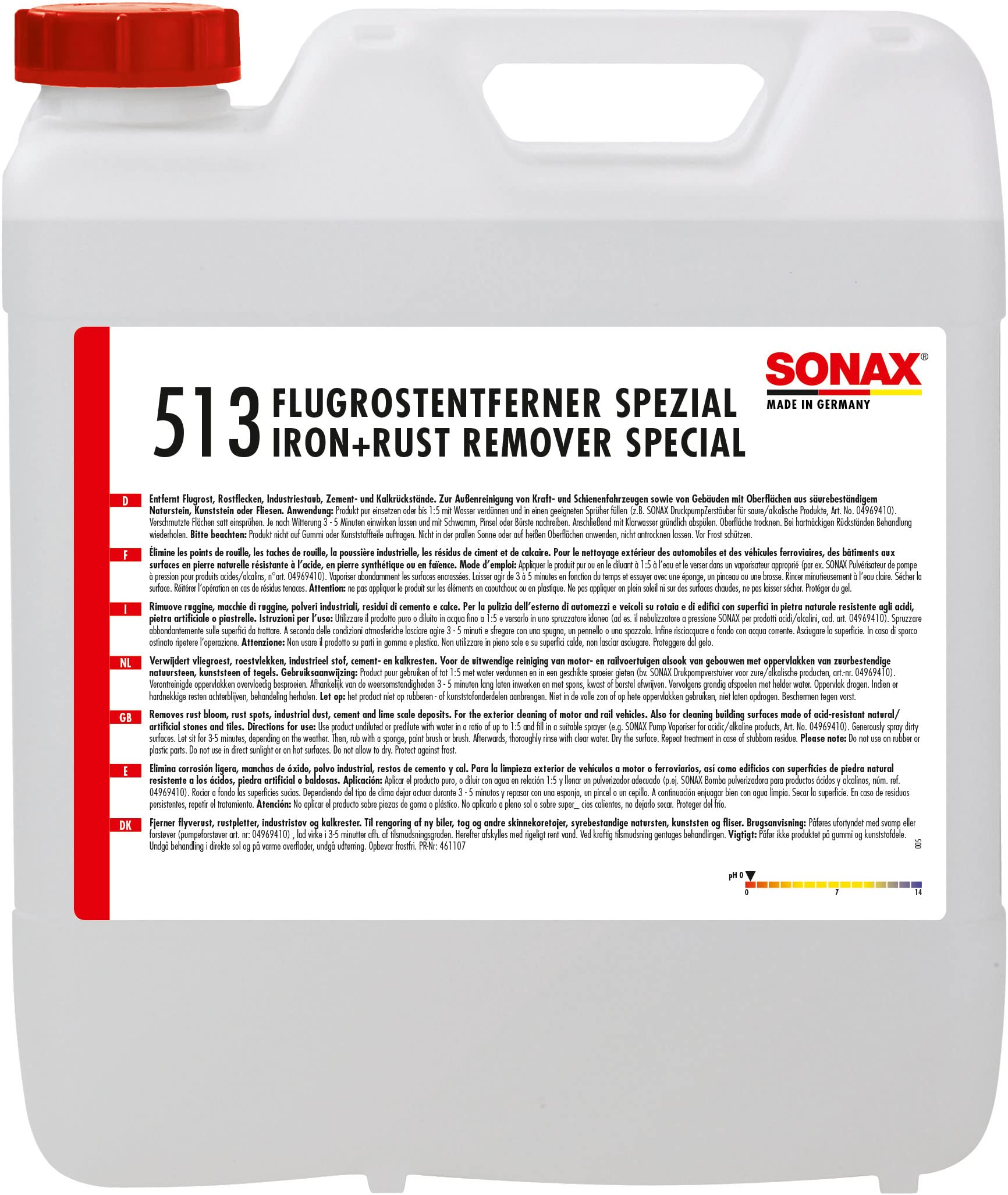 SONAX Flugrostentferner Spezial (10 Liter) säurehaltiger Spezialreiniger, für Allee Lackoberflächen und lackierten Kunststoffteilen | Art-Nr. 05136050 von SONAX