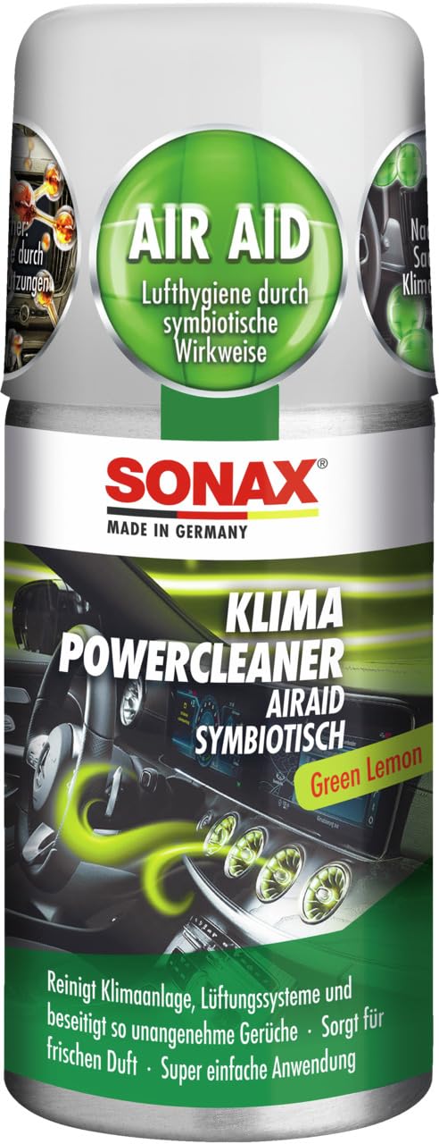 SONAX KlimaPowerCleaner AirAid symbiotisch Green Lemon (100 ml) Klimareiniger sorgt schnell und einfach für langanhaltende Lufthygiene und befreit dauerhaft von lästigen Gerüchen | Art-Nr. 03234000 von SONAX