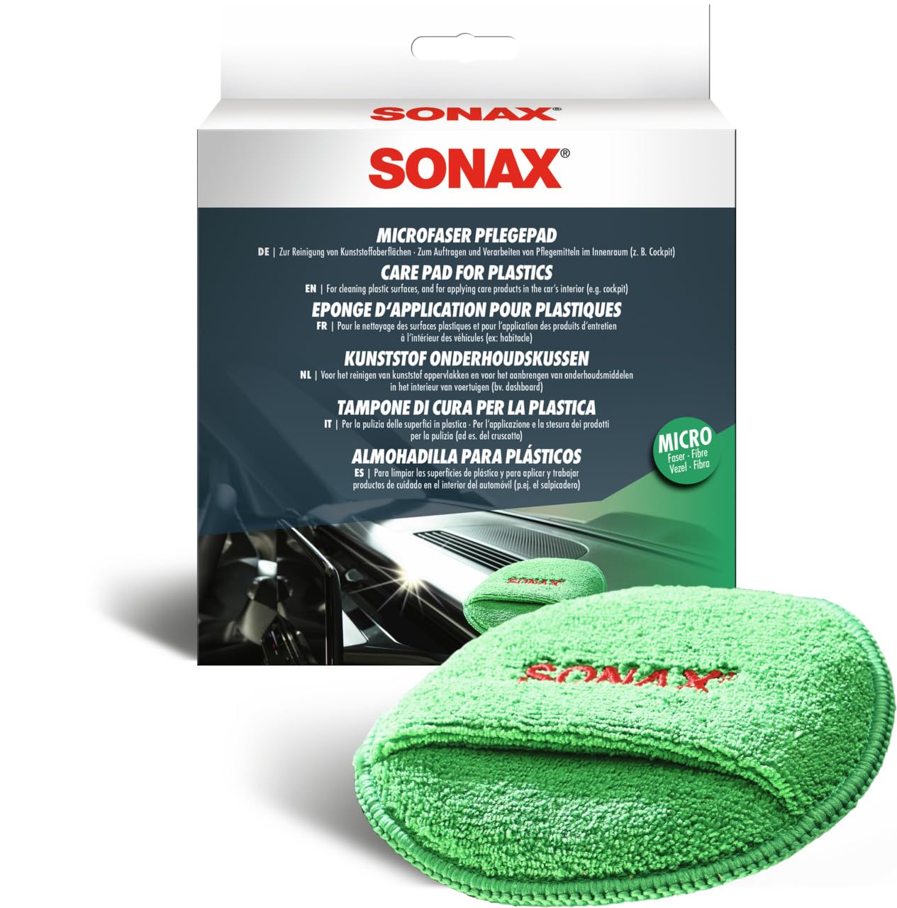 SONAX MicrofaserPflegePad (1 Stück) für gleichmäßiges Auftragen von Kunststoffpflegemitteln im Innenraum und ein gründliches Ergebnis, Art-Nr. 04172000 von SONAX