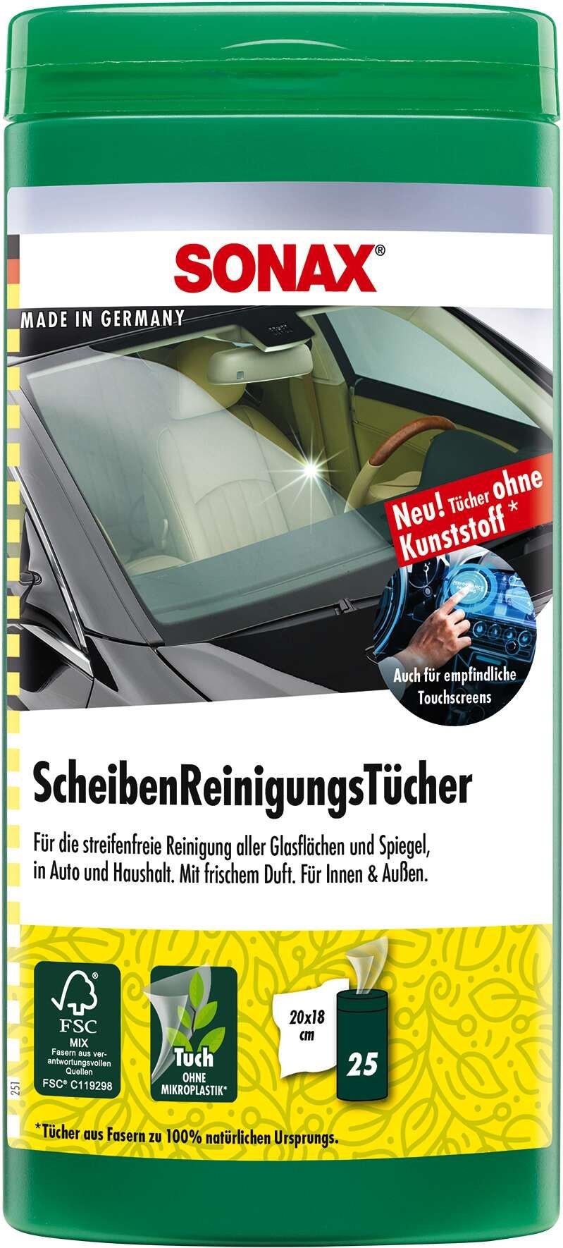 SONAX Scheibenreinigungstücher PET-Dose, 25 Feuchtücher für Innen und Außen SONAX Scheibenreinigungstücher PET-Dose, 25 Feuchtücher für Innen und Außen von Sonax