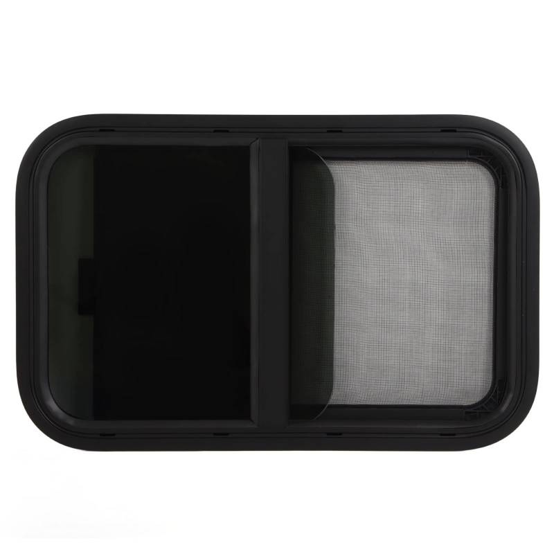Sonew Schiebefenster für Wohnmobile mit Zierringen, schwarzes RV-Fenster mit Insektennetz, Ersatz-Fenster für 2,5-0,6 cm Wandstärke (64,5 cm B x 41,6 cm H) von Sonew