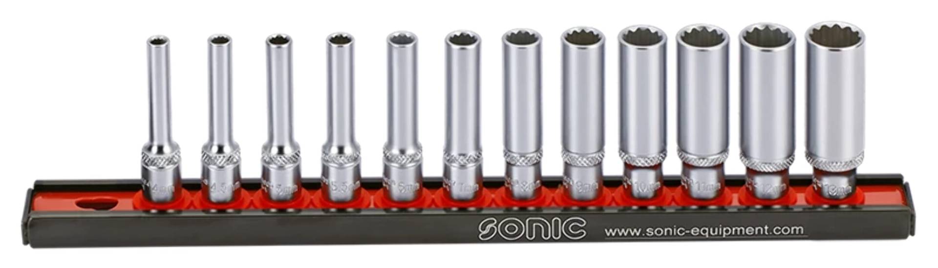 Sonic 101202 1/4 Zoll Nuss Set 12 Kant Lang Steckleiste 4 4,5 5 5,5 6 7 8 9 10 11 12 13mm von Sonic