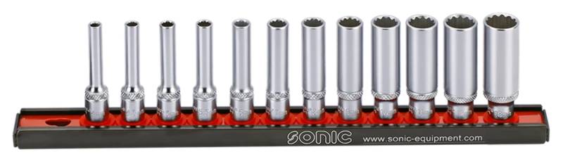 Sonic 101202 1/4 Zoll Nuss Set 12 Kant Lang Steckleiste 4 4,5 5 5,5 6 7 8 9 10 11 12 13mm von Sonic