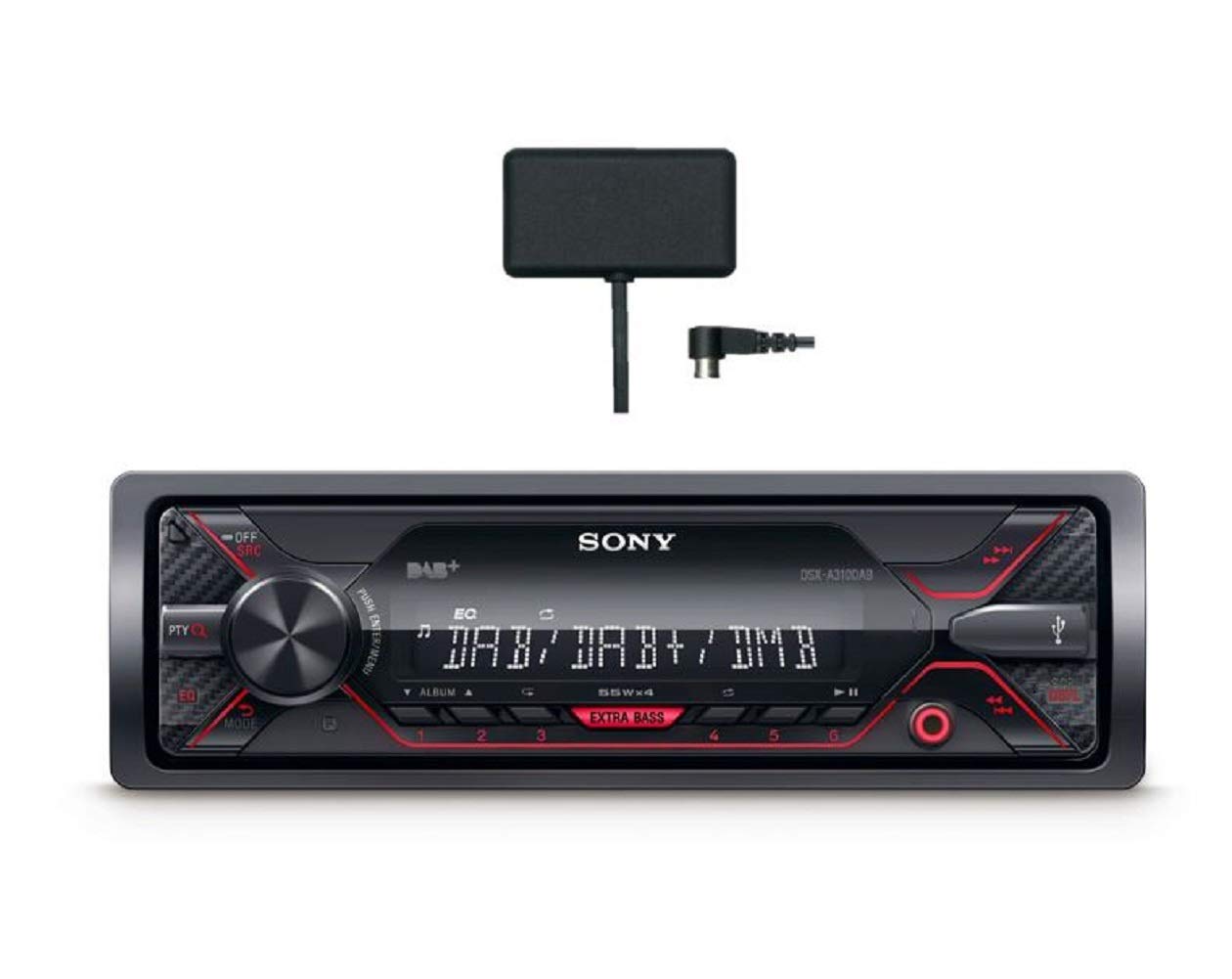 Sony DSX-A310KIT, DAB+/UKW Media Receiver, USB, AUX, 4x 55 W, Beleuchtung: rot (inkl. DAB+ Antenne) von Sony