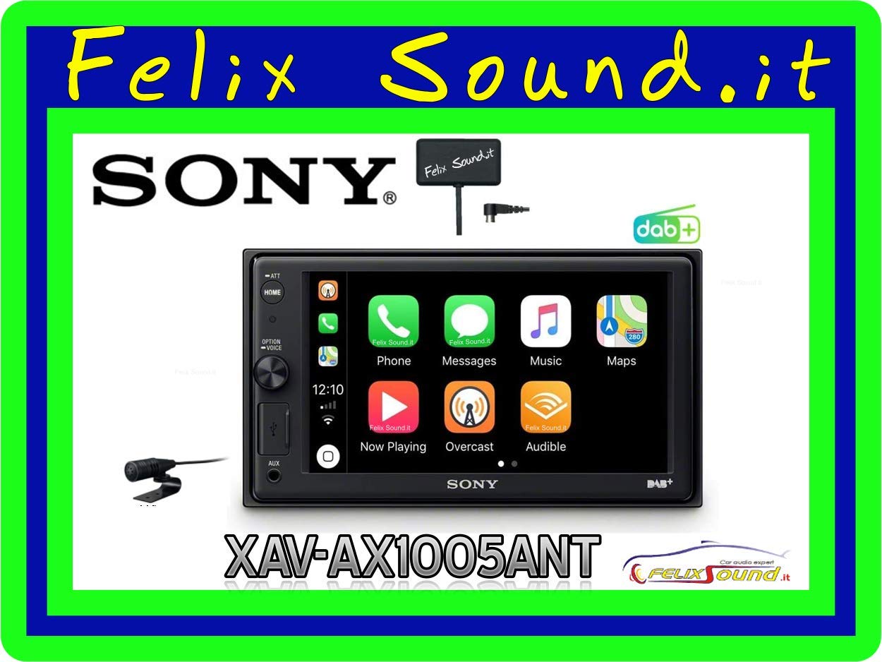 Sony XAV-AX1005KIT DAB+ Media Receiver, Touchscreen 6,2 Zoll, mit Bluetooth und Apple CarPlay und DAB+ Antenne inklusive, Schwarz von Sony