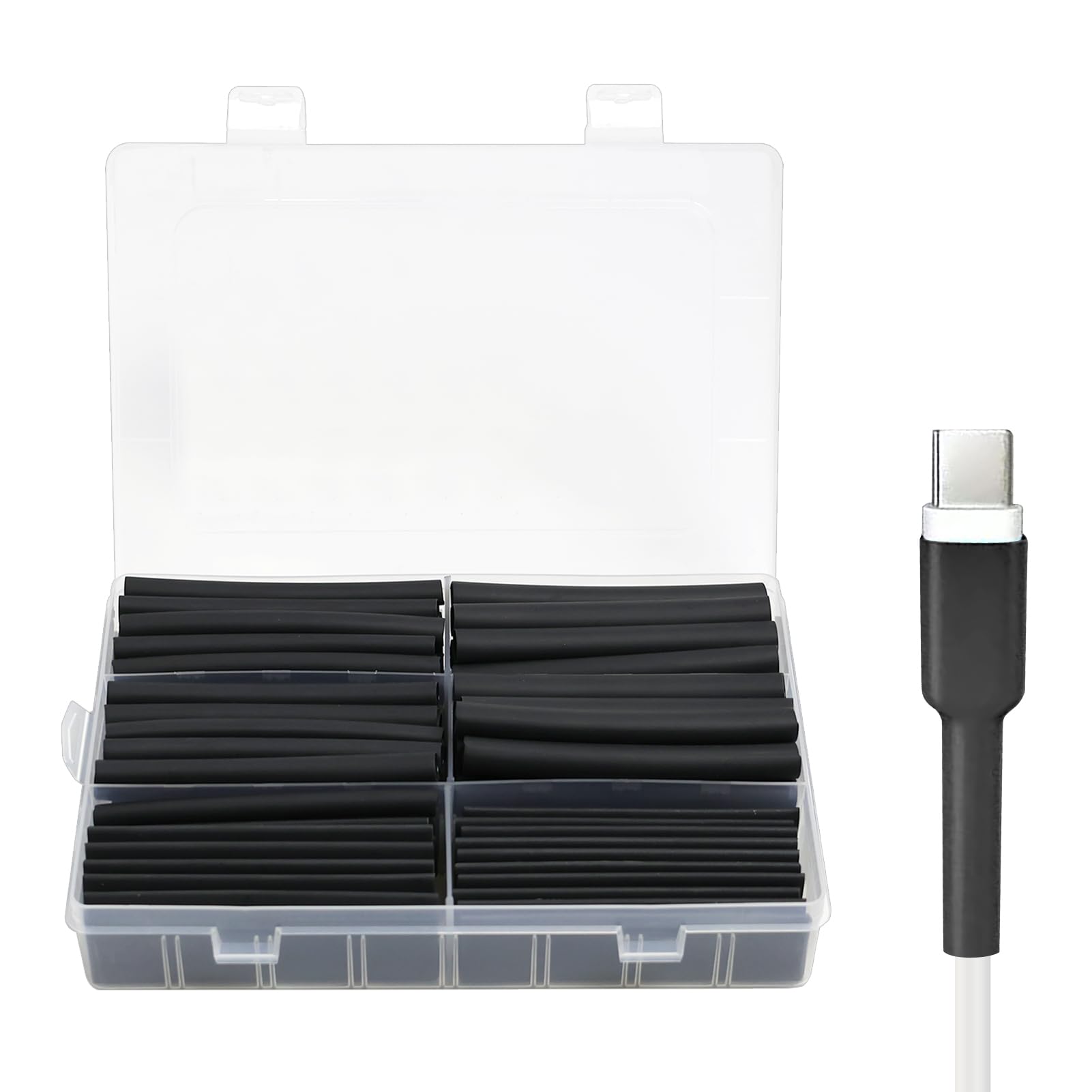 180 Stück Schrumpfschlauch-Set, 90mm Extra Langer Schwarzer Schrumpfschlauch, 3:1 Schrumpfrate für Höchste Kabelisolierung, Wasserdicht Schrumpfschlauch,Vielseitig Einsetzbar in Haushalt und Industrie von SopwMap