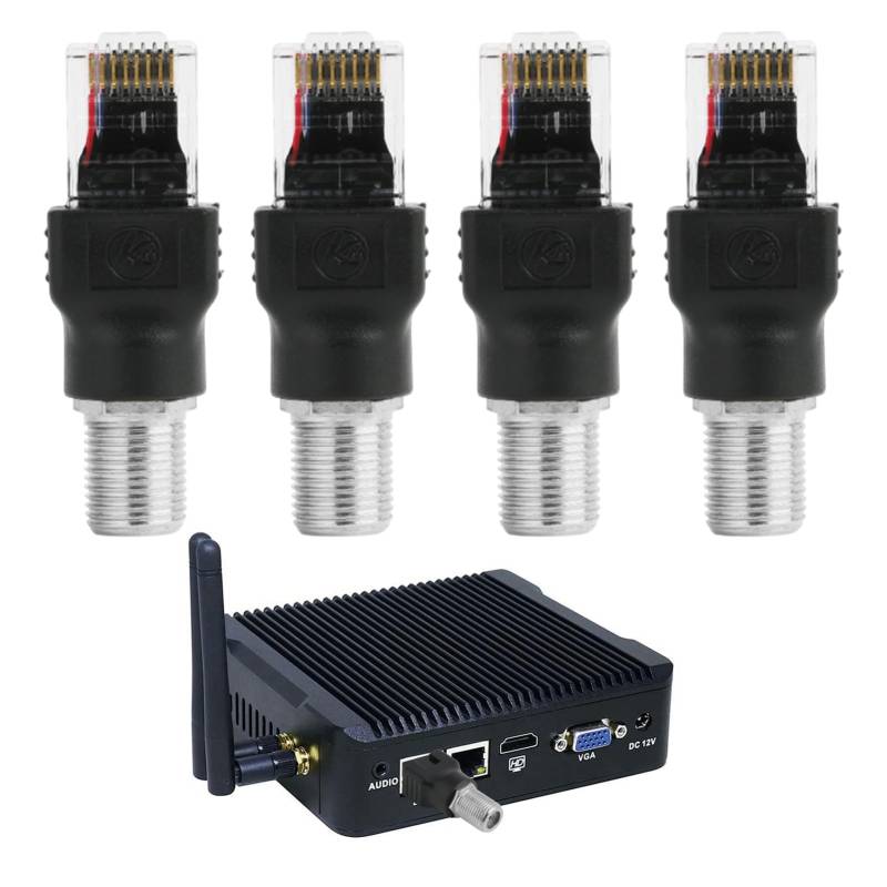 4 Stücke RF auf RJ45 Koaxialkonverter Adapter, F-Buchse zu RJ45 Stecker Koaxial Barrel Adapter, R-F-Buchse auf RJ45-Stecker, Ethernet-Koaxial-Koppler, für Leitungstester und Kabelverfolgung von SopwMap