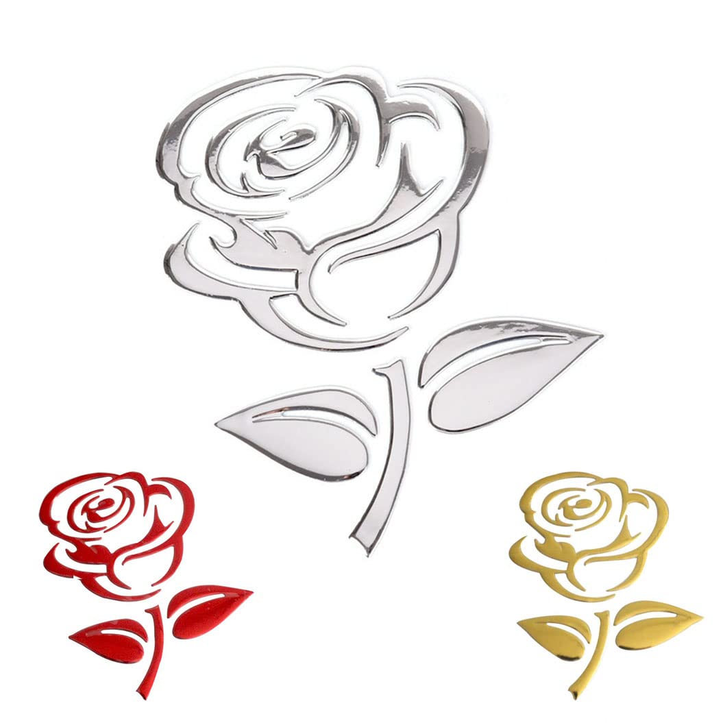 Sosa & Ya Autoaufkleber Rose Blume Motorrad Styling 3D Sticker Emblem Auto Aufkleber Stickers (Silber) von Sosa & Ya