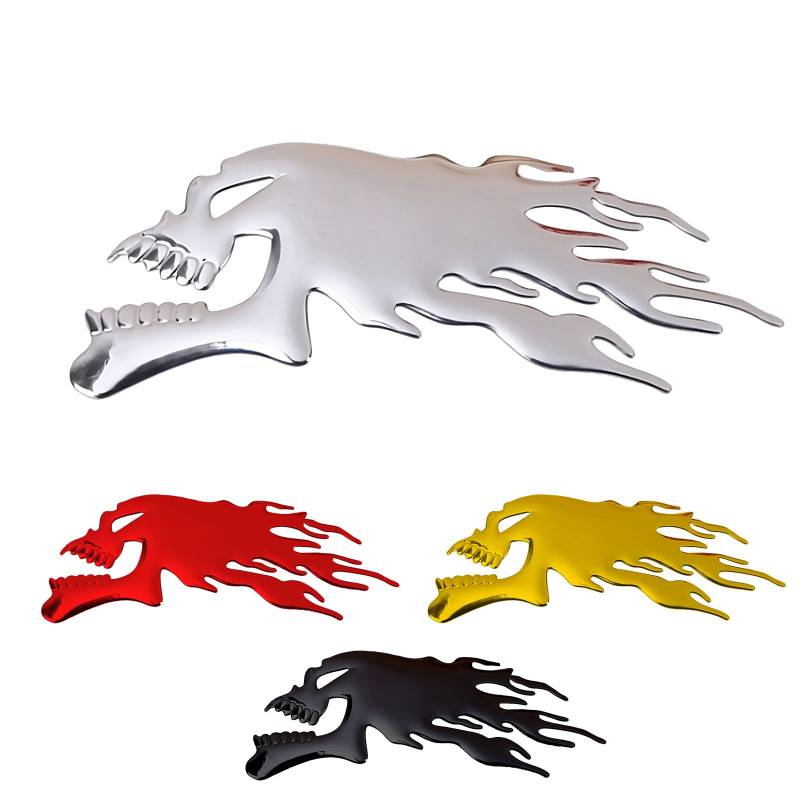 Sosa&Ya Totenkopf Flammen Autoaufkleber 3D Schädel reflektierend Auto Aufkleber Stickers glänzend Motorrad Feuer Skelett Skull (Silber) von Sosa & Ya