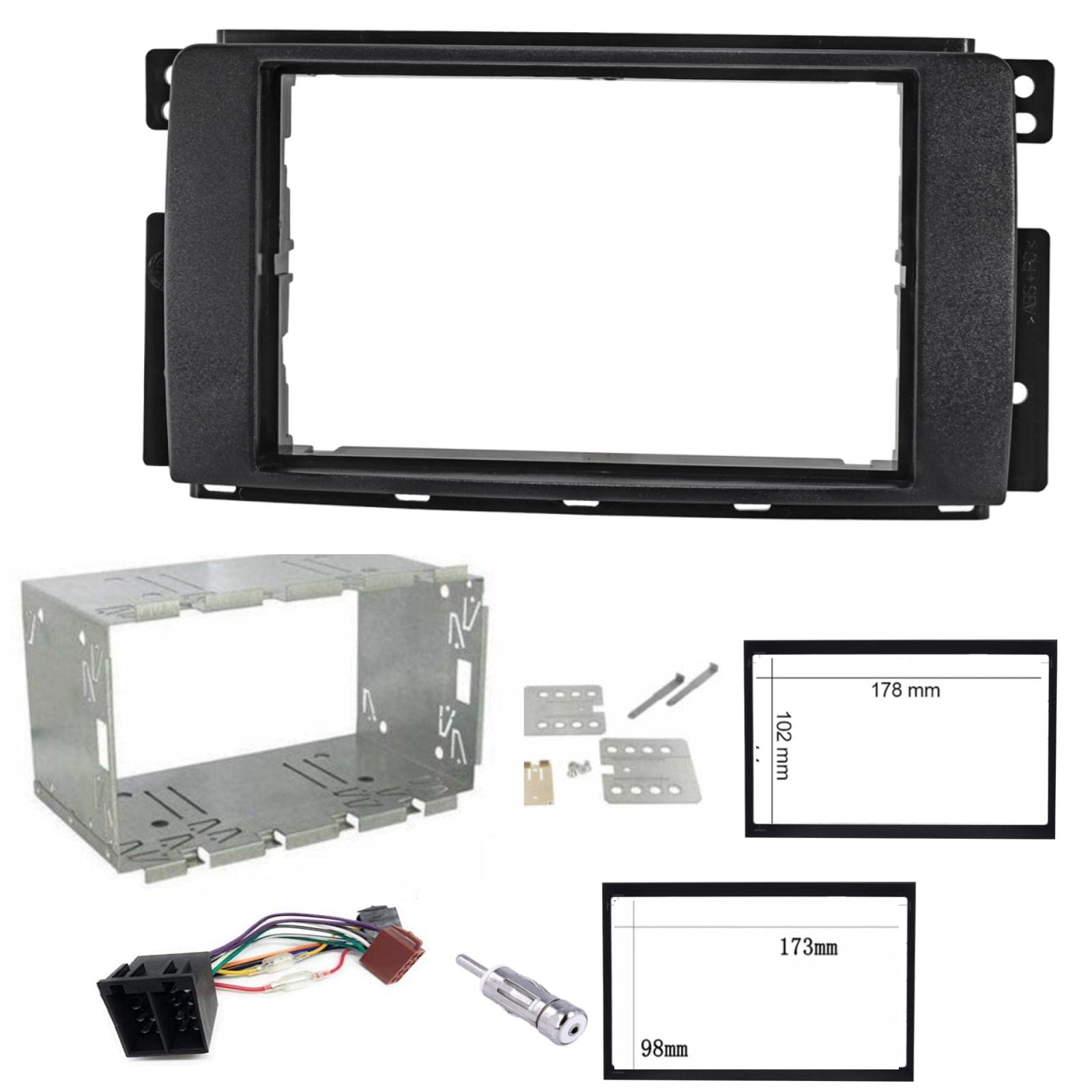 Sound-way 2 DIN Autoradio Radioblende RadioRahmen mit Montagehalterung, ISO-Verbindungskabel, Antennenadapter, kompatibel mit Smart ForTwo 2007-2010 von Sound-way