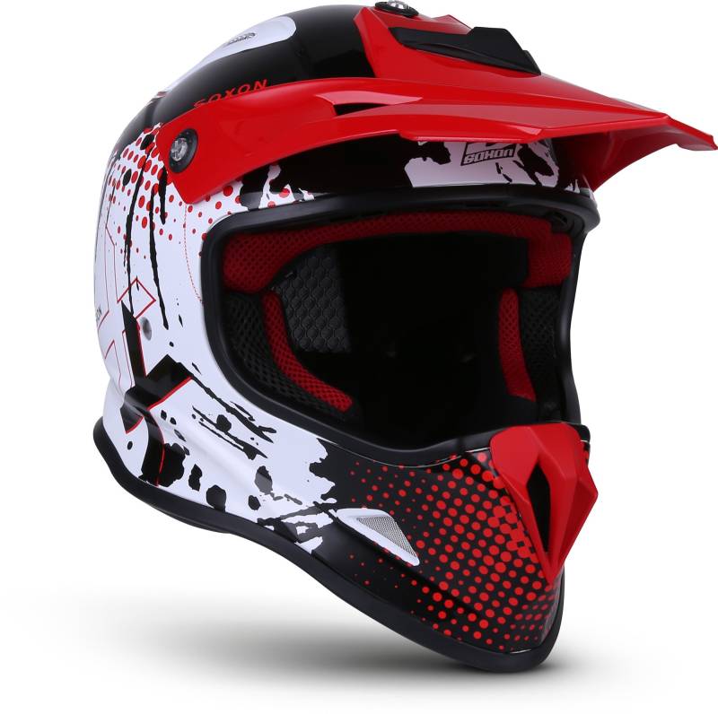 Soxon® SKC-33 „Fusion White Red“ · Kinder Cross-Helm · Motorrad-Helm MX Cross-Helm MTB BMX Cross-Bike Downhill Off-Road Sport · ECE 22.05 Schnellverschluss SlimShell Tasche XXS (49-50cm) von SOXON