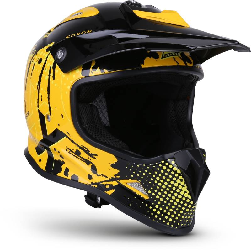 Soxon® SKC-33 „Fusion Yellow“ · Kinder Cross-Helm · Motorrad-Helm MX Cross-Helm MTB BMX Cross-Bike Downhill Off-Road Enduro-Helm · ECE 22.05 Schnellverschluss SlimShell Tasche XS (51-52cm) von SOXON