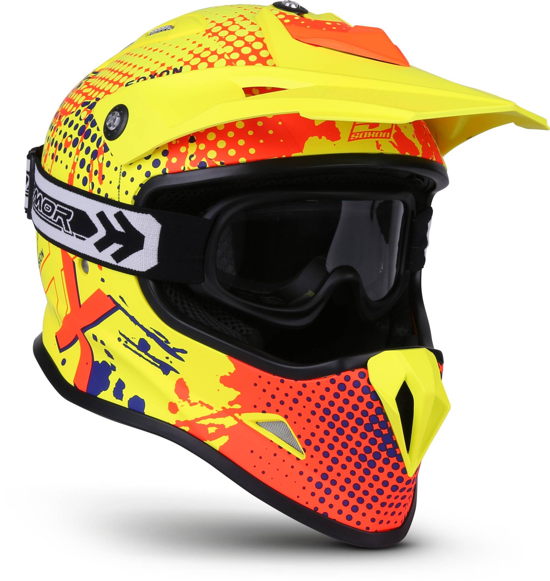 SOXON® SKC-33 Set „Fusion Neon“ · Kinder Cross-Helm · Motorrad-Helm MX Cross-Helm MTB BMX Cross-Bike Downhill Off-Road Enduro-Helm · ECE 22.05 Schnellverschluss SlimShell Tasche XS (51-52cm) von SOXON