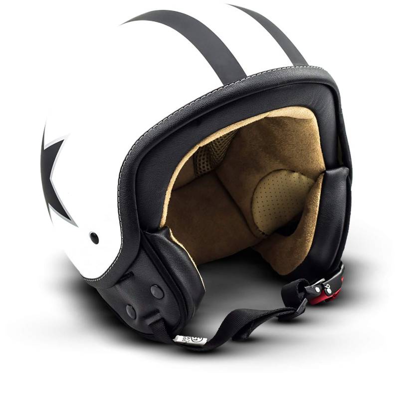 Soxon® SP-301 Star „White“ · Jet-Helm · Motorrad-Helm Roller-Helm Scooter-Helm Moped Mofa-Helm Chopper Retro Vespa Vintage Pilot Biker Helmet Brille · ECE 22.05 Schnellverschluss Tasche L (59-60cm) von SOXON