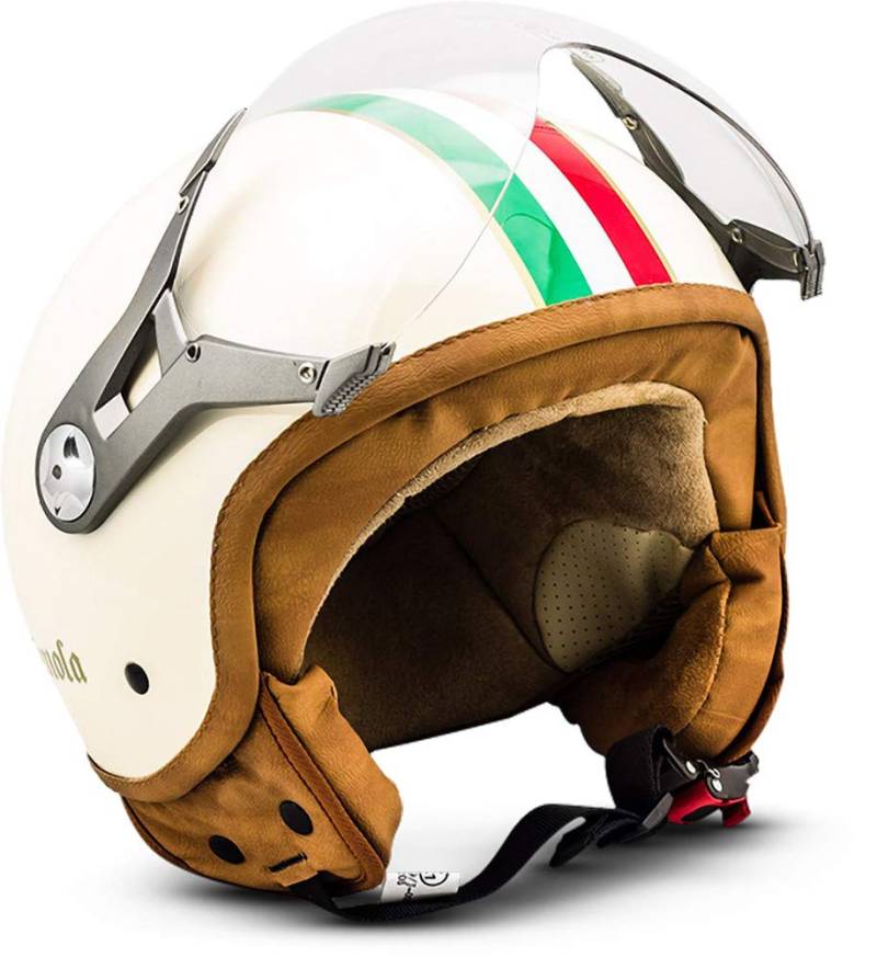 SOXON® SP-325 „Imola“ · Jet-Helm · Motorrad-Helm Roller-Helm Scooter-Helm Moped Mofa-Helm Chopper Retro Vespa Vintage Pilot Biker Helmet Brille · ECE 22.05 Visier Schnellverschluss Tasche M (57-58cm) von SOXON