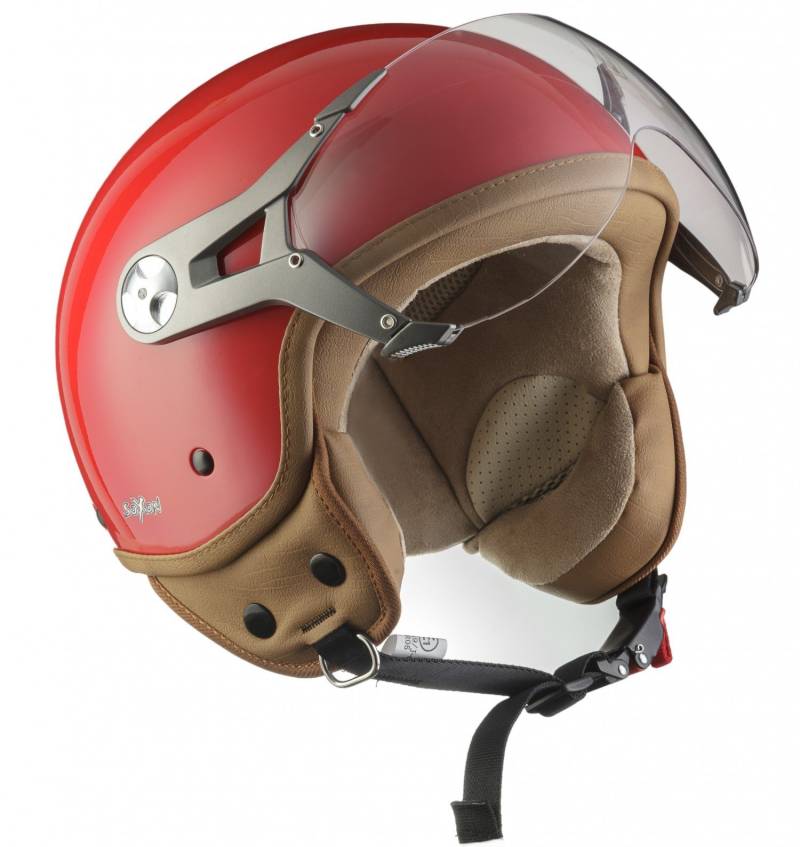 SOXON® SP-325 Mono „Red“ · Jet-Helm · Motorrad-Helm Roller-Helm Scooter-Helm Moped Mofa-Helm Chopper Retro Vespa Vintage Pilot Biker Helmet · ECE 22.05 Visier Schnellverschluss Tasche XS (53-54cm) von SOXON