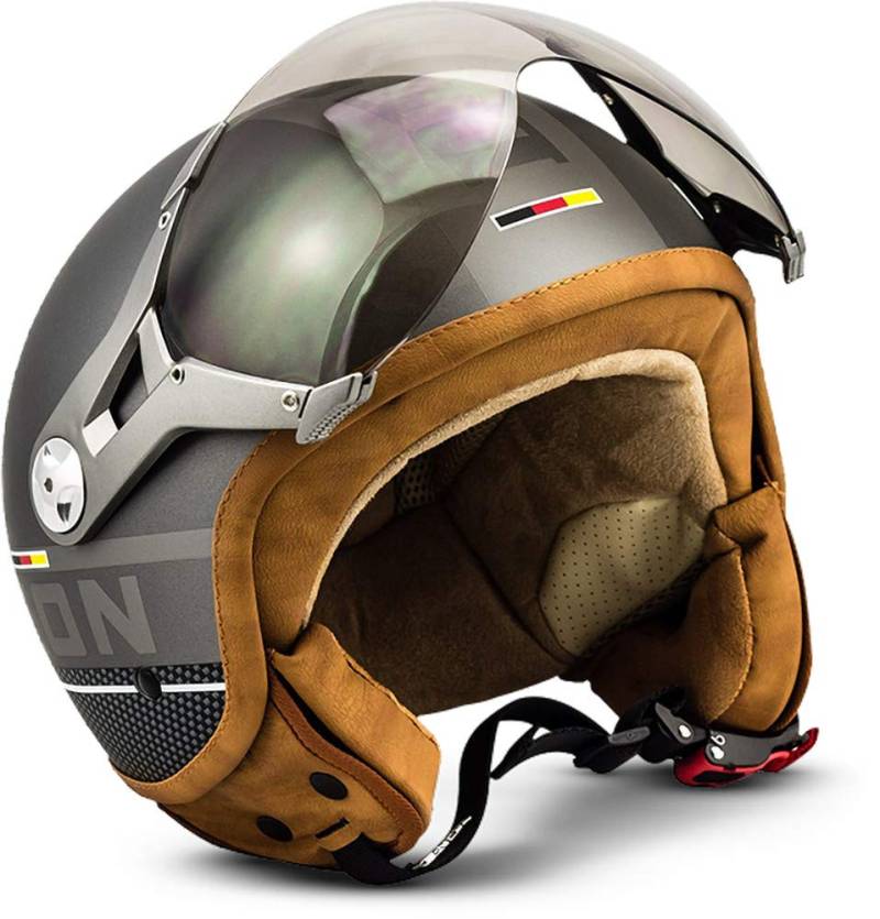 Soxon® SP-325 Plus „Titanium“ · Jet-Helm · Motorrad-Helm Roller-Helm Scooter-Helm Moped Mofa-Helm Chopper Retro Vespa Vintage Pilot Biker Helmet · ECE 22.05 Visier Schnellverschluss Tasche M (57-58cm) von SOXON
