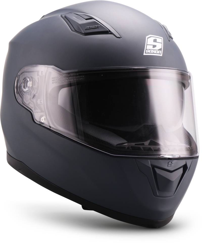 Soxon® ST-1000 Mono „Navy“ · Integral-Helm · Full-Face Motorrad-Helm Roller-Helm Scooter-Helm Cruiser Sturz-Helm Sport Urban MTB · ECE 22.05 Sonnenvisier Schnellverschluss Tasche L (59-60cm) von Soxon