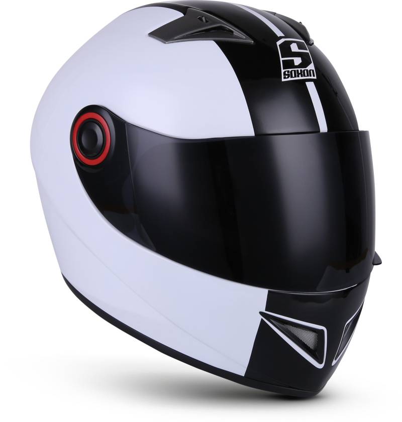 Soxon® ST-666 „Deluxe White Black“ · Integral-Helm · Full-Face Motorrad-Helm Roller-Helm Scooter-Helm Cruiser Sturz-Helm StreetFighter-Helm MTB · ECE 22.05 Visier Schnellverschluss Tasche XL (61-62cm) von SOXON