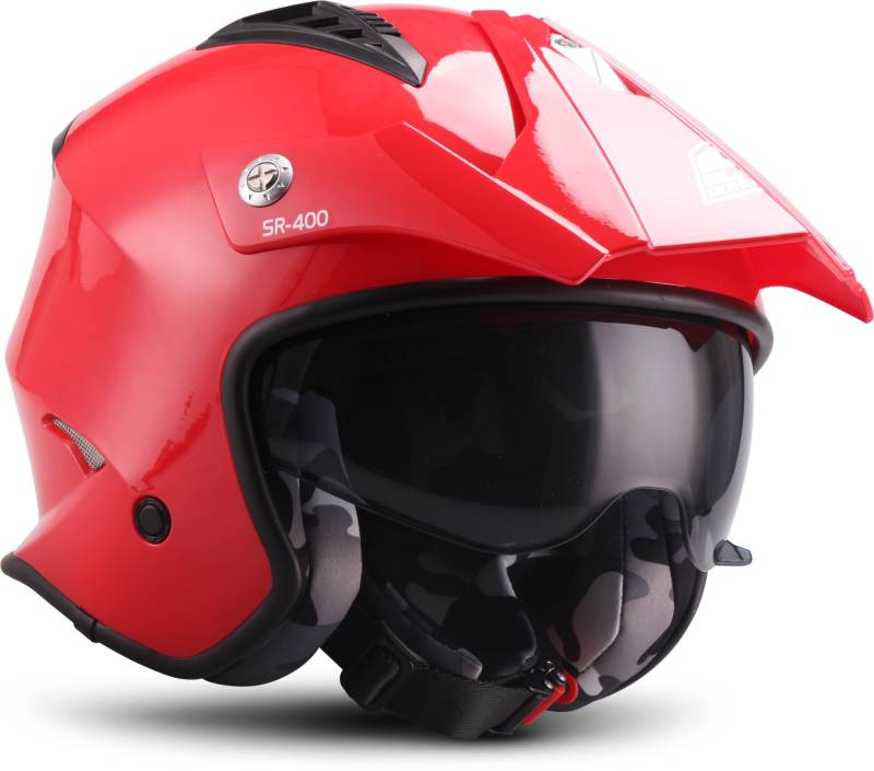 Soxon® SR-400 Mono „Red“ · Jet-Helm · Motorrad-Helm Roller-Helm Scooter-Helm Moped Mofa-Helm Chopper Retro Vespa Vintage Pilot · ECE 22.05 Sonnenvisier Schnellverschluss Tasche L (59-60cm) von Soxon