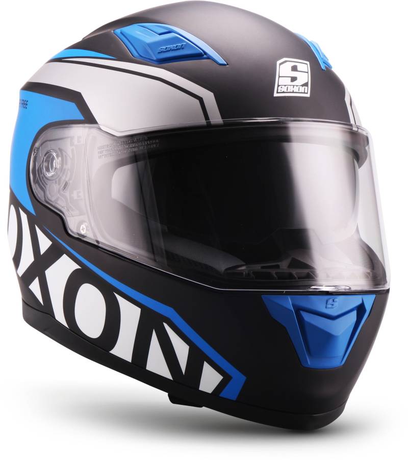 SOXON® ST-1000 Race „Blue“ · Integral-Helm · Full-Face Motorrad-Helm Roller-Helm Scooter-Helm Cruiser Sturz-Helm Sport Urban MTB · ECE 22.05 Sonnenvisier Schnellverschluss Tasche M (57-58cm) von SOXON