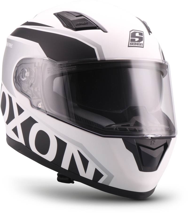 SOXON® ST-1000 Race „White“ · Integral-Helm · Full-Face Motorrad-Helm Roller-Helm Scooter-Helm Cruiser Sturz-Helm Sport Urban · ECE 22.05 Sonnenvisier Schnellverschluss Tasche XXL (63-64cm) von SOXON