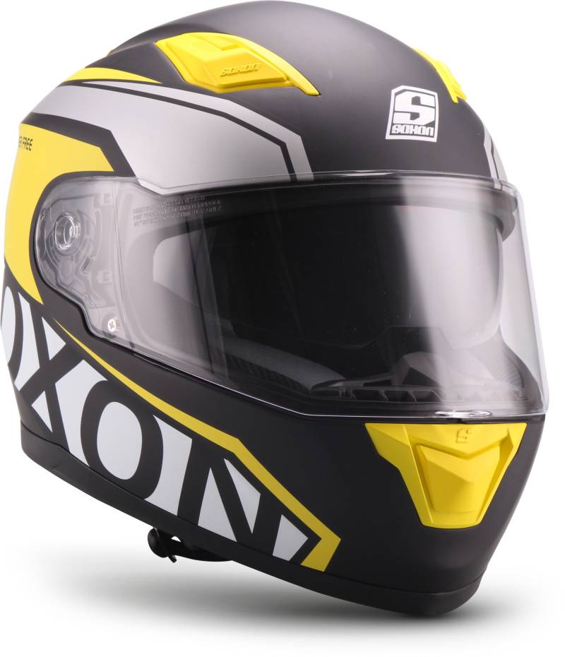 Soxon® ST-1000 Race „Yellow“ · Integral-Helm · Full-Face Motorrad-Helm Roller-Helm Scooter-Helm Cruiser Sturz-Helm Sport Urban · ECE 22.05 Sonnenvisier Schnellverschluss Tasche L (59-60cm) von Soxon