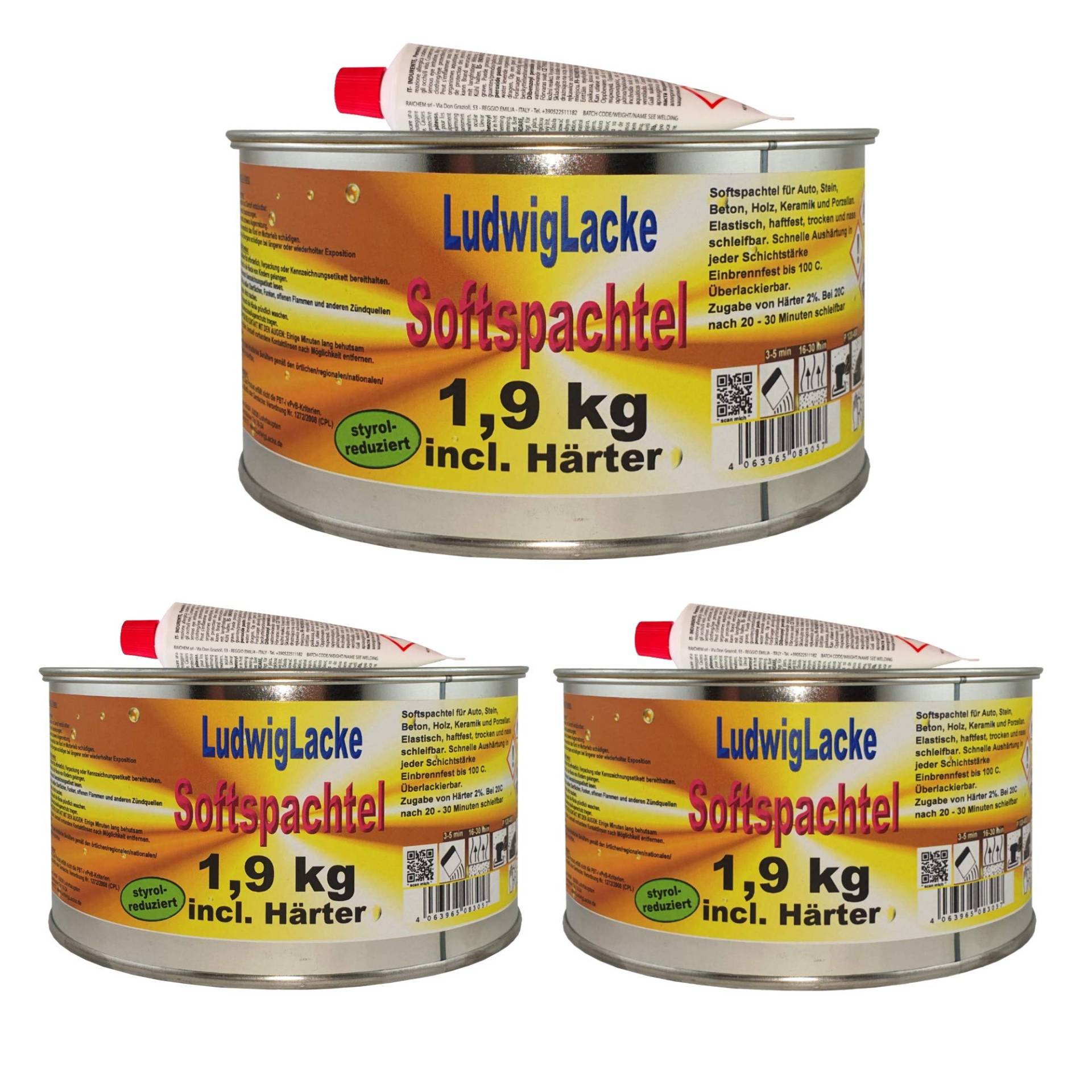 3 x Softspachtel Inclusive Härter 1,9 kg zur Autoreparatur 3 x Softspachtel Inclusive Härter 1,9 kg zur Autoreparatur von Spachtelmasse Soft