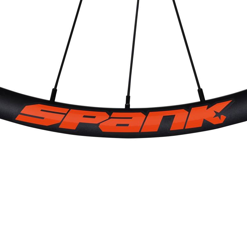 SPANK Felgenaufkleber Kit - Orange: Radaufkleber für Fahrrad, passt auf 26, 27.5, 29, 650b und 700c Felgen, Pulverbeschichtet, enthält 16 Aufkleber und 4 SPANK Logos von Spank