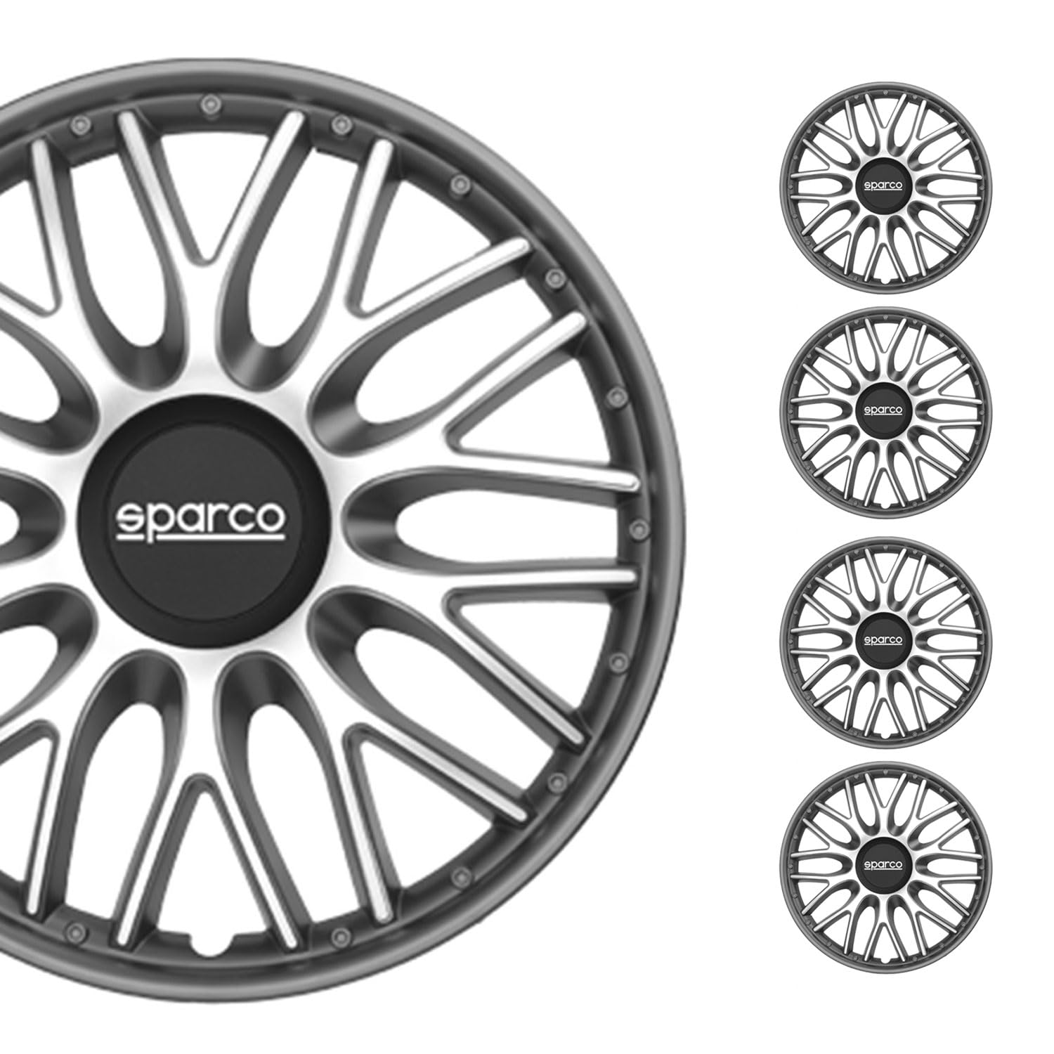 Radkappen Radzierblenden Sparco Roma 14" Zoll Auto Abdeckung Set Silber Grau 4X von Sparco