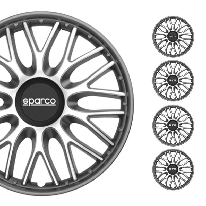 Radkappen Radzierblenden Sparco Roma 14" Zoll Auto Abdeckung Set Silber Grau 4X von Sparco