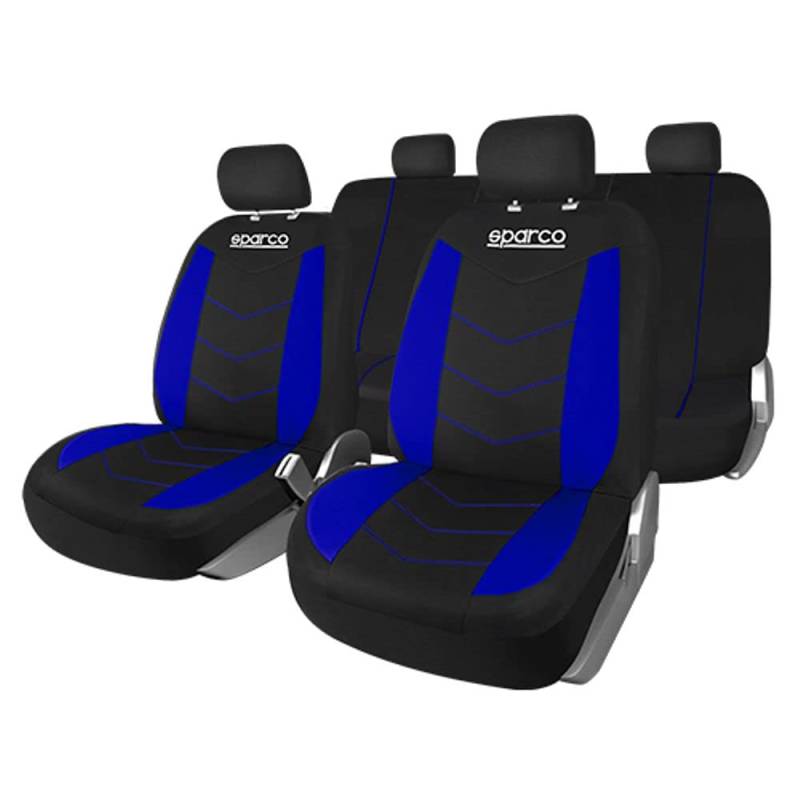 Sparco SPS431BL 9-teiliges Sitzbezug-Set, Schwarz/Blau von Sparco